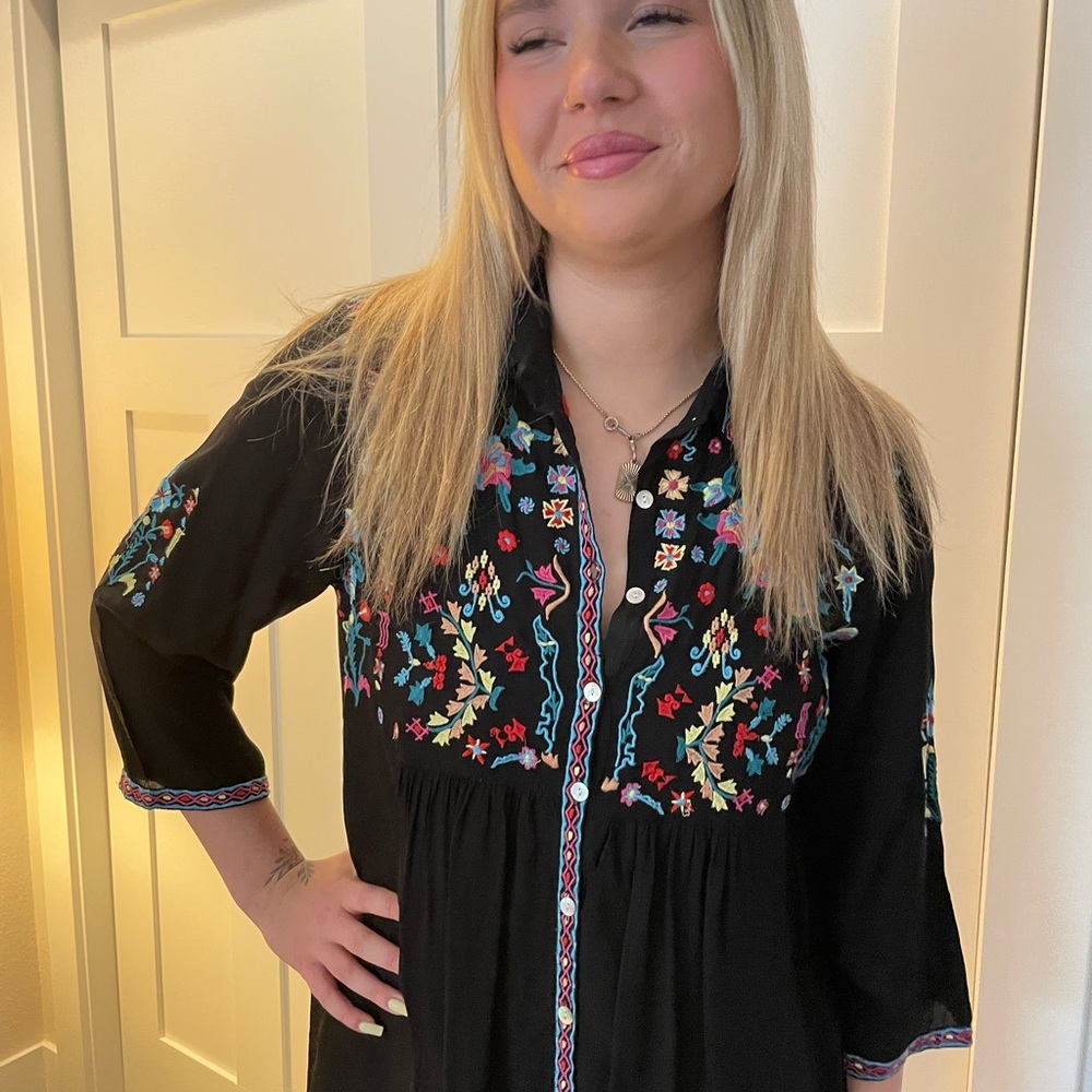 Kyla Seo  black tunic dress with embroidery. Sized Lg but fits like M